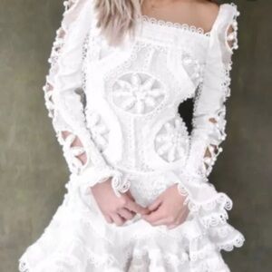 Zimmermann White and Tan Sundress Square Neck Sleeveless